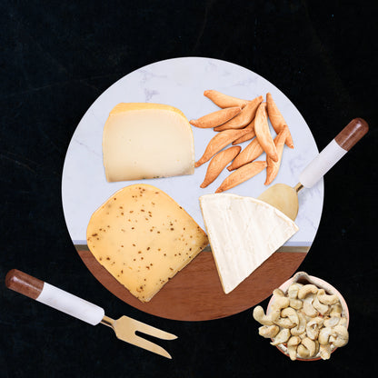 12" Wood and Marble Cheese Board and Knife Set