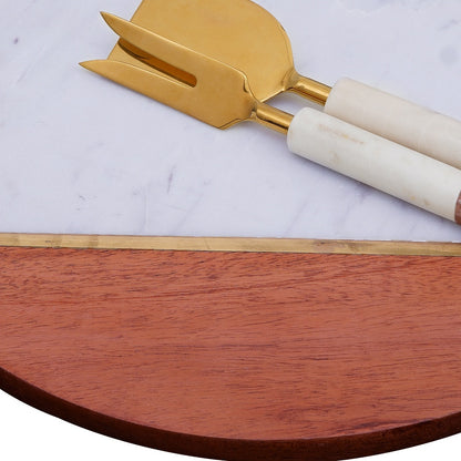 12" Wood and Marble Cheese Board and Knife Set