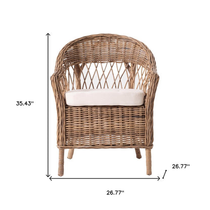 Set of Two Gray Brown Semi Circle Back Wicker Chairs with Seat Cushions