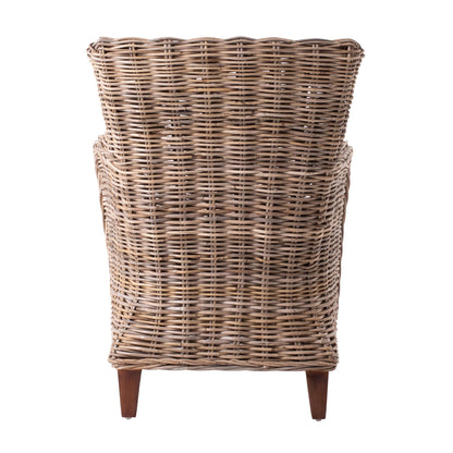 Set Of Two Natural Brown Rattan Wingback Wicker Chairs with Seat Cushions