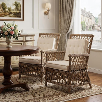 Set of Two Cream and Natural Cross Back Dining Arm Chairs