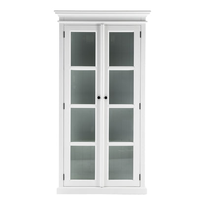 75" White Wood and Glass Double Door Storage Cabinet
