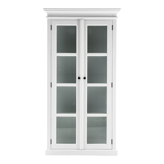 75" White Wood and Glass Double Door Storage Cabinet
