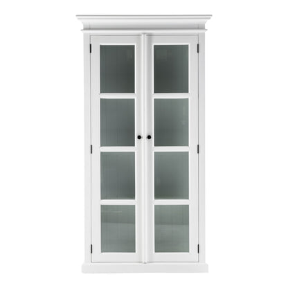75" White Wood and Glass Double Door Storage Cabinet