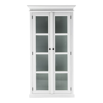 75" White Wood and Glass Double Door Storage Cabinet