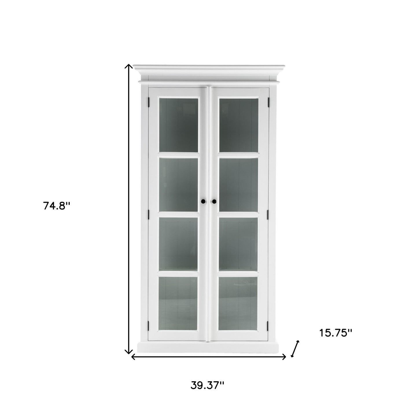 75" White Wood and Glass Double Door Storage Cabinet
