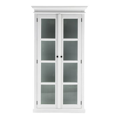 75" White Wood and Glass Double Door Storage Cabinet