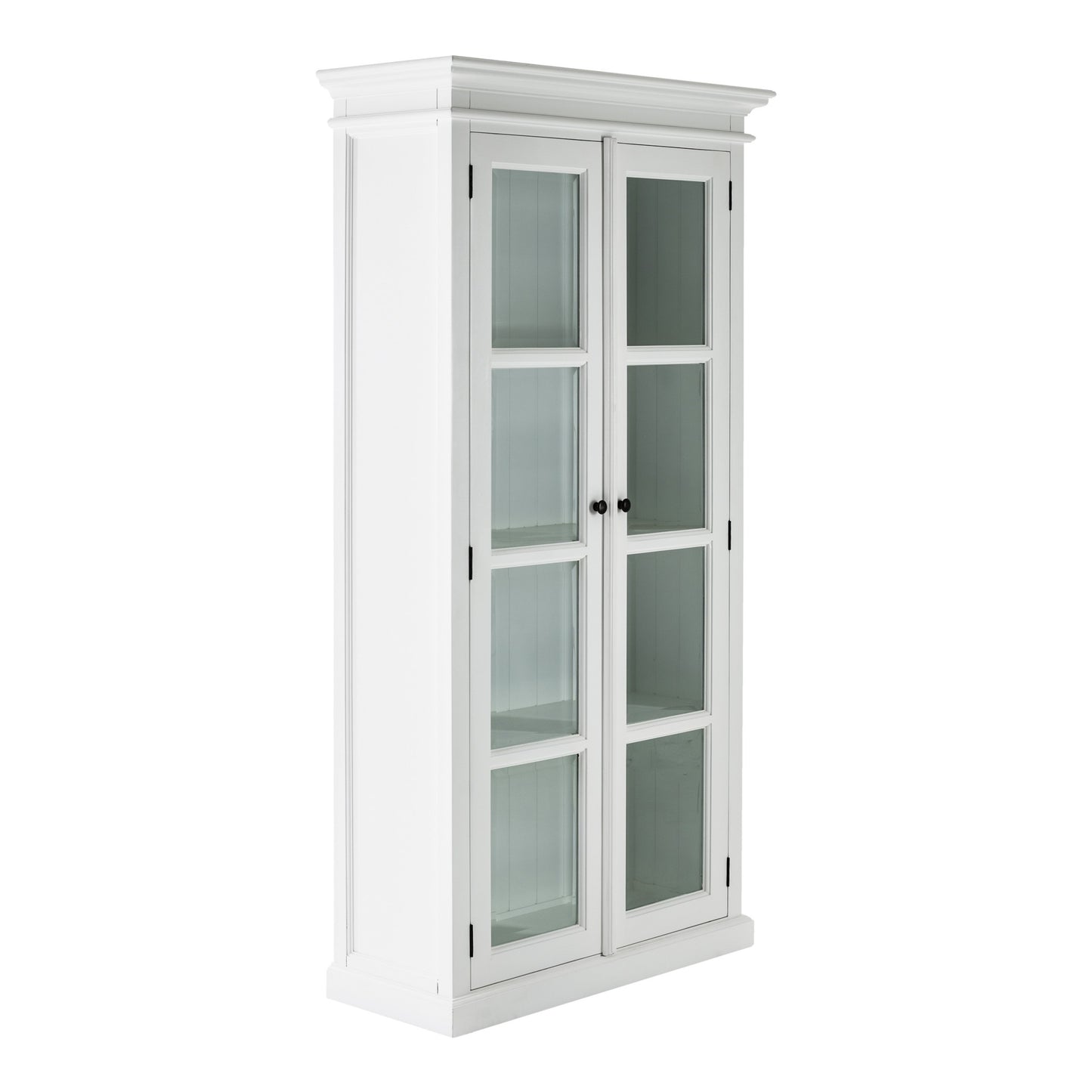 75" White Wood and Glass Double Door Storage Cabinet