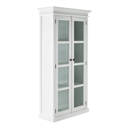 75" White Wood and Glass Double Door Storage Cabinet