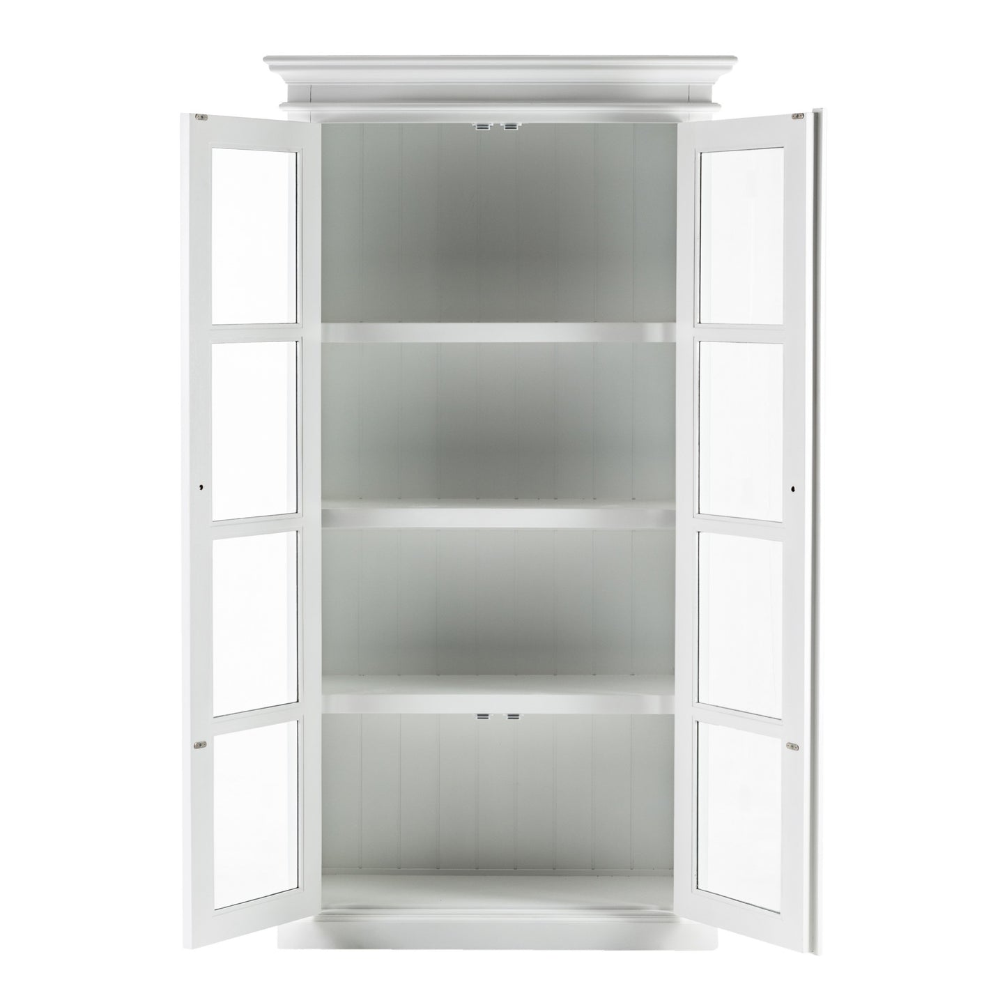 75" White Wood and Glass Double Door Storage Cabinet