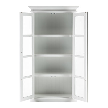 75" White Wood and Glass Double Door Storage Cabinet