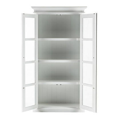 75" White Wood and Glass Double Door Storage Cabinet