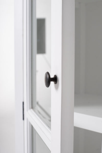 75" White Wood and Glass Double Door Storage Cabinet