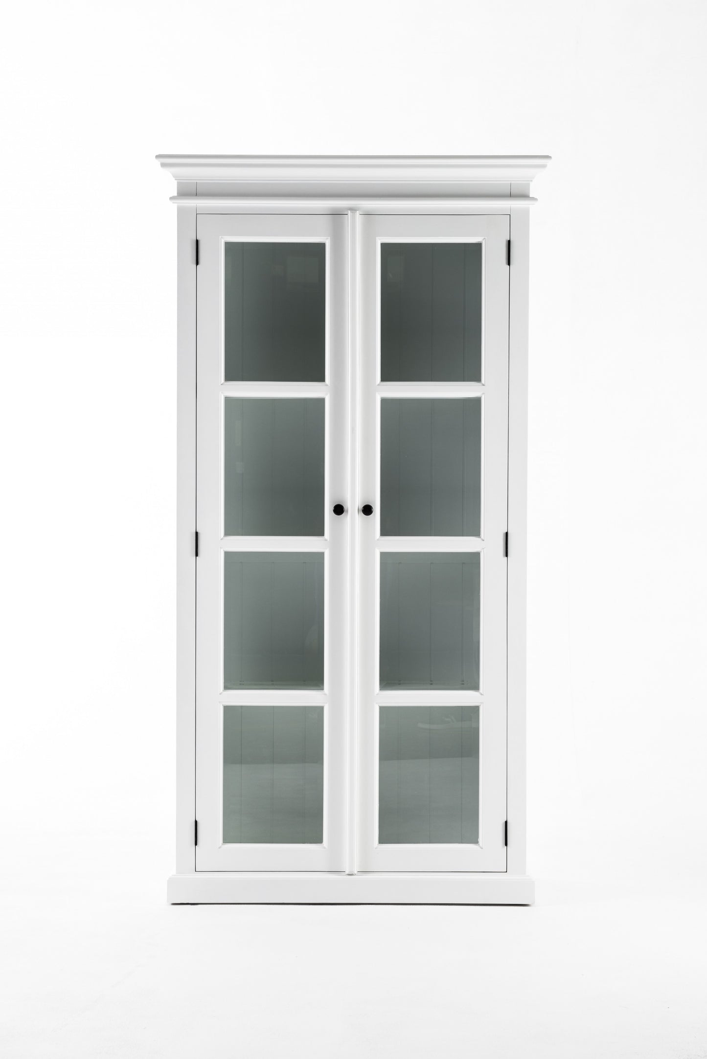 75" White Wood and Glass Double Door Storage Cabinet