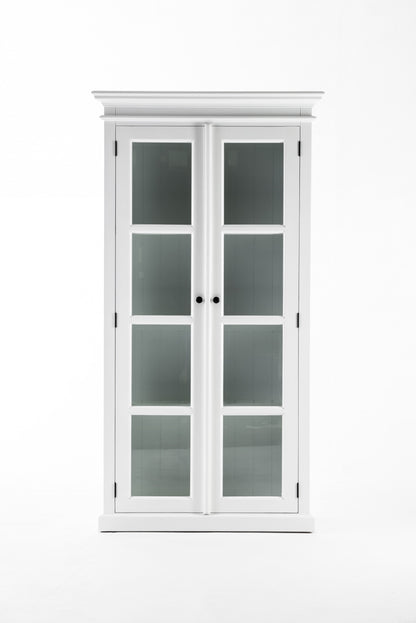 75" White Wood and Glass Double Door Storage Cabinet
