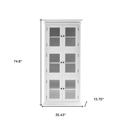 35" White Solid Wood Frame Standard Accent Cabinet With Six Shelves