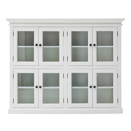 52" White Wood and Glass Two Level Storage Cabinet