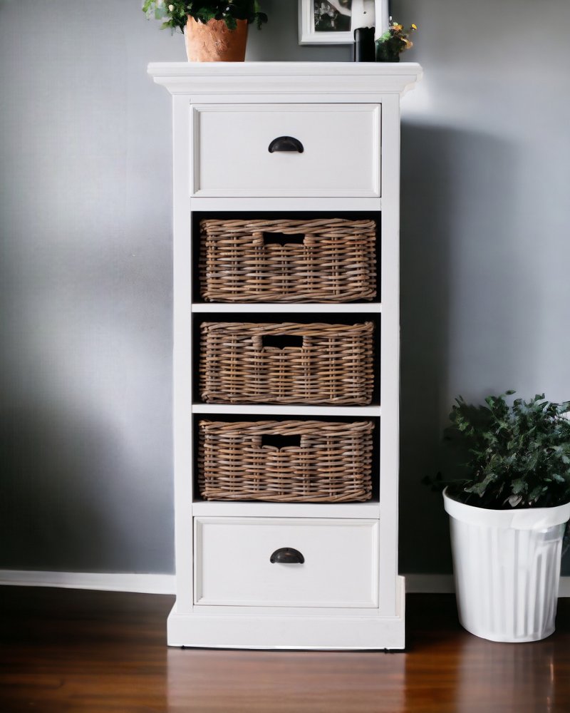 52" White Two Drawer Storage Cabinet With Baskets