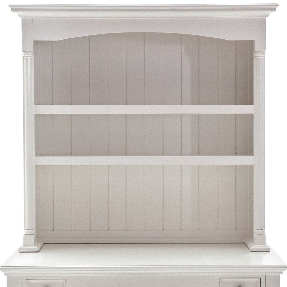 47" White Solid Wood Computer Desk With Hutch With Two Drawers