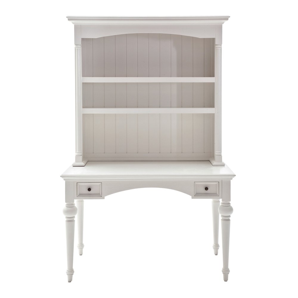 47" White Solid Wood Computer Desk With Hutch With Two Drawers