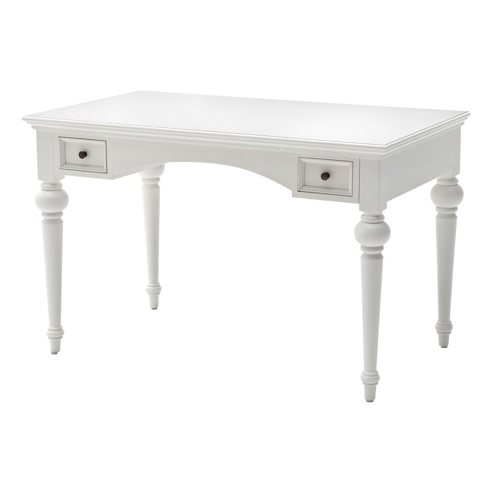 47" White Solid Wood Computer Desk With Hutch With Two Drawers