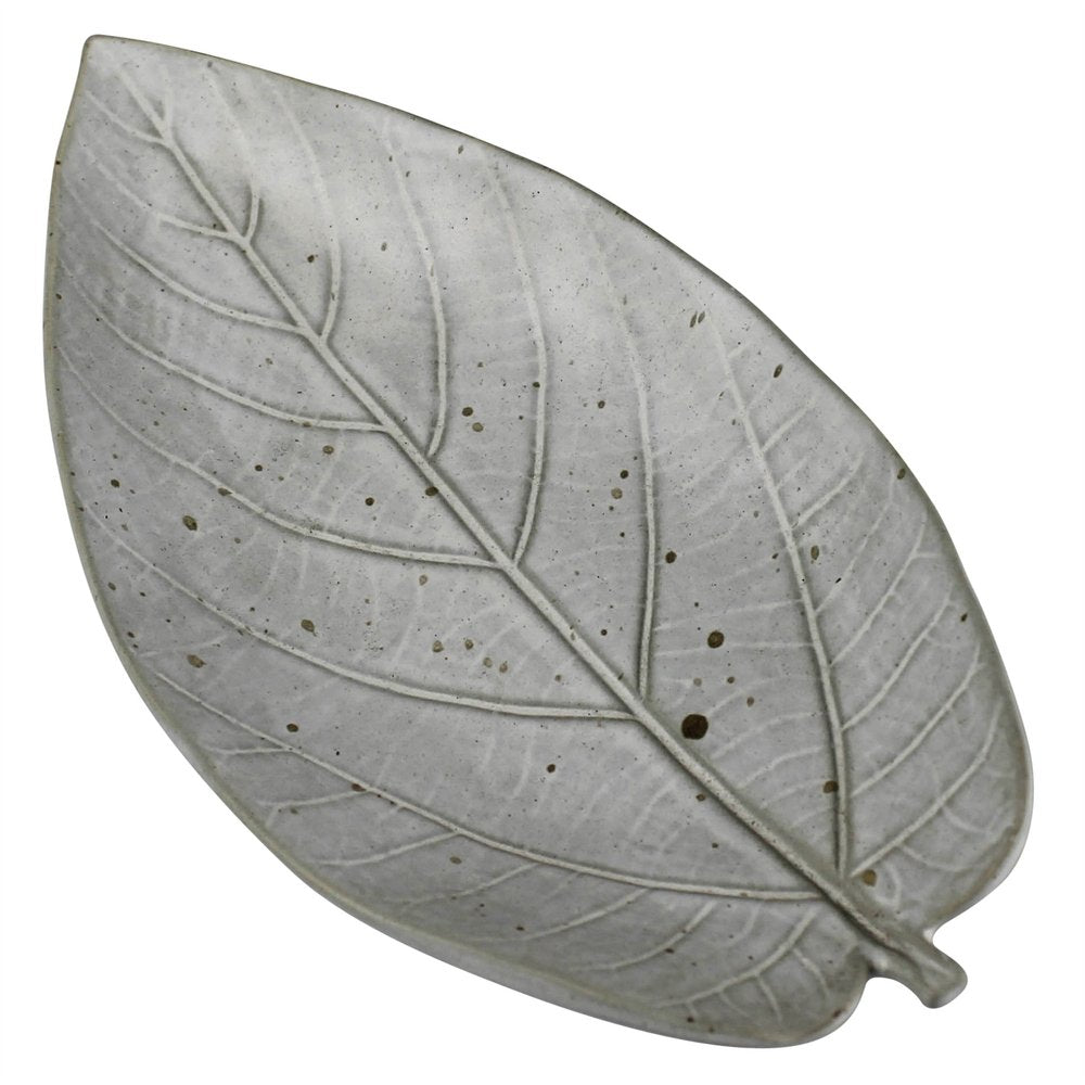 6" Gray Begonia Leaf Ceramic Handmade Serving Tray