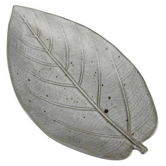6" Gray Begonia Leaf Ceramic Handmade Serving Tray