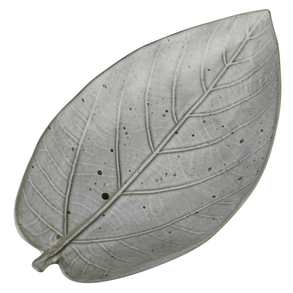 6" Gray Begonia Leaf Ceramic Handmade Serving Tray