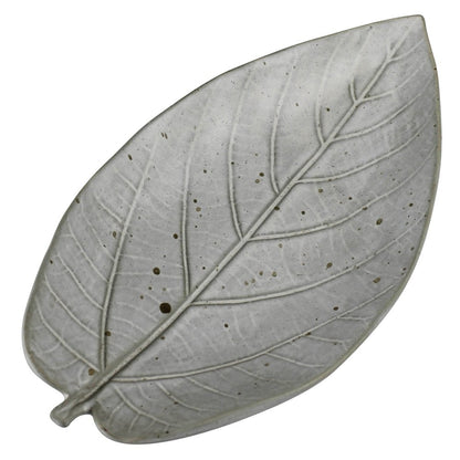 6" Gray Begonia Leaf Ceramic Handmade Serving Tray