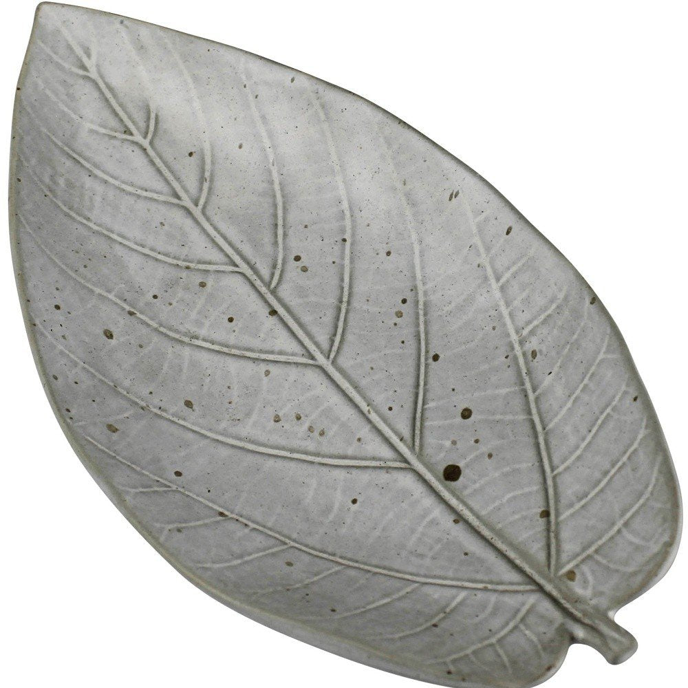 6" Gray Begonia Leaf Ceramic Handmade Serving Tray