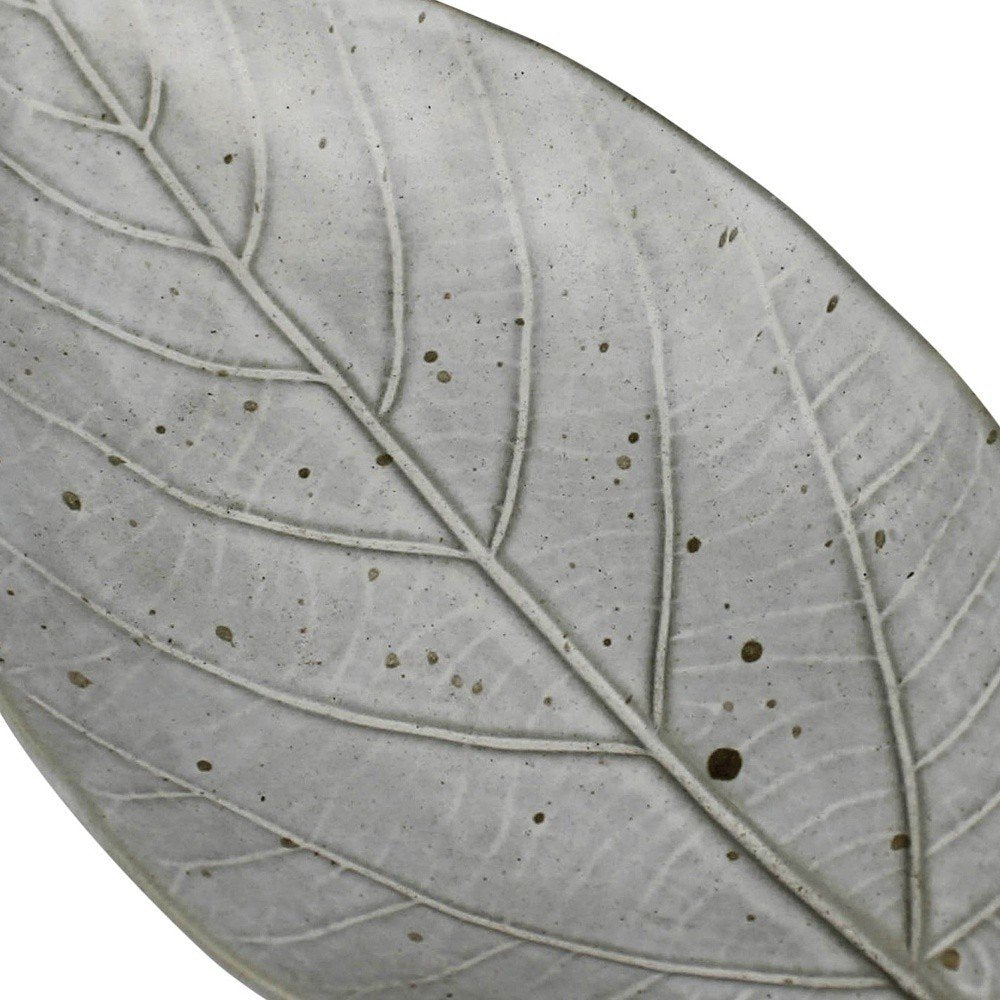 6" Gray Begonia Leaf Ceramic Handmade Serving Tray