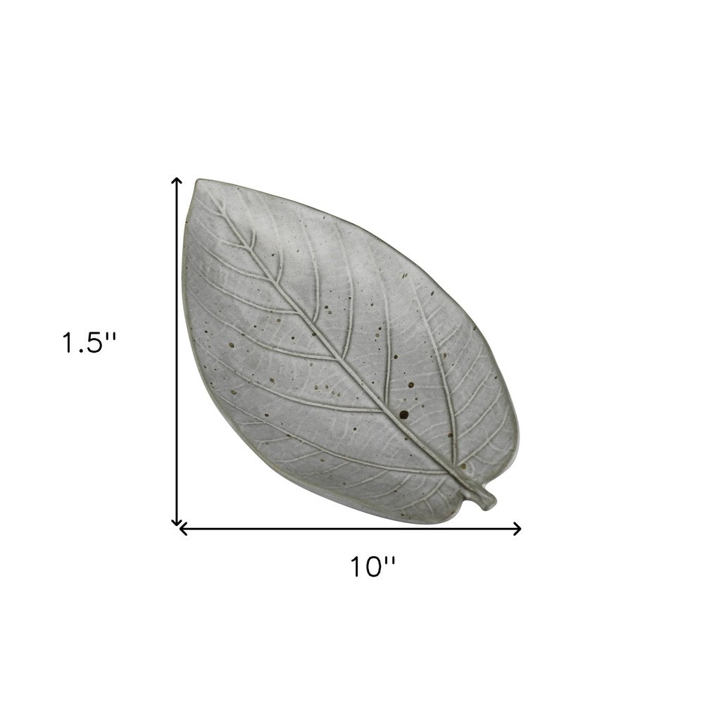 6" Gray Begonia Leaf Ceramic Handmade Serving Tray