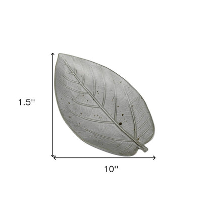 6" Gray Begonia Leaf Ceramic Handmade Serving Tray