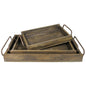 Set of Three Dark Brown Wood Trays With Handles
