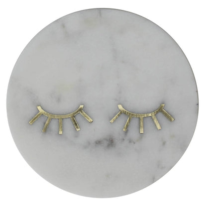 6" Gold And White Round Marble Inlaid Eyelashes Serving Tray