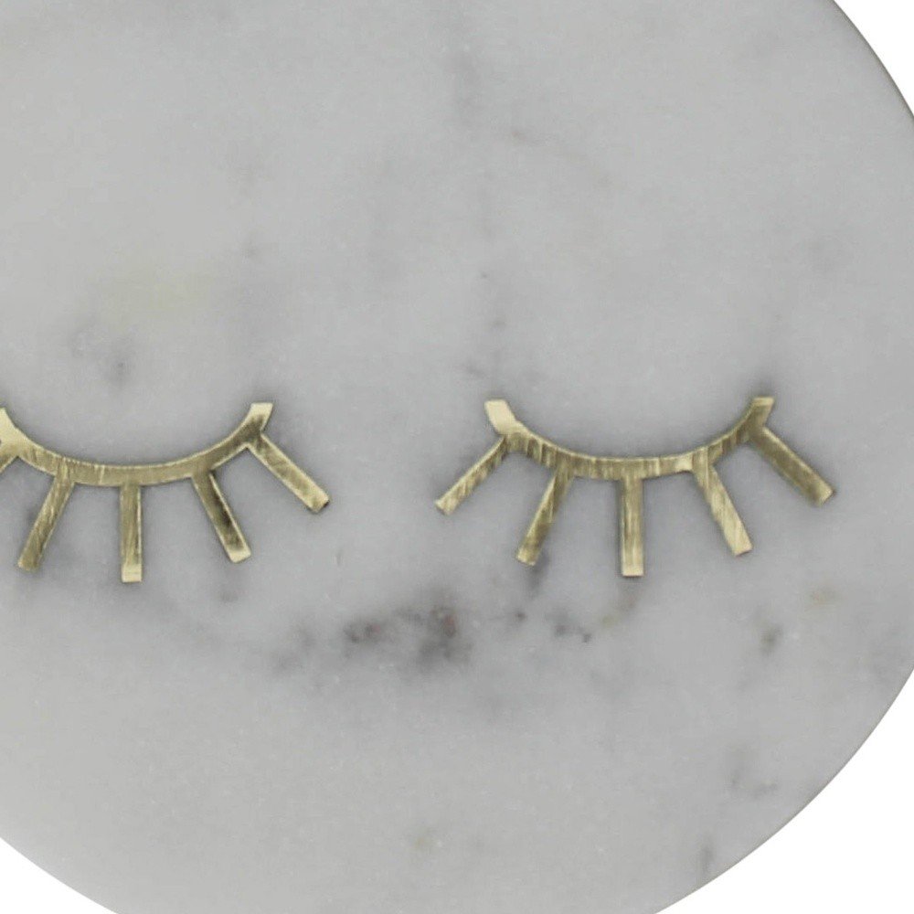 6" Gold And White Round Marble Inlaid Eyelashes Serving Tray