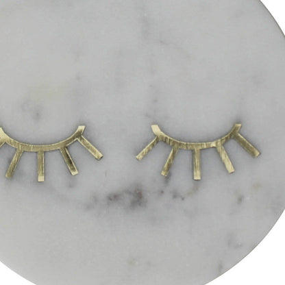 6" Gold And White Round Marble Inlaid Eyelashes Serving Tray