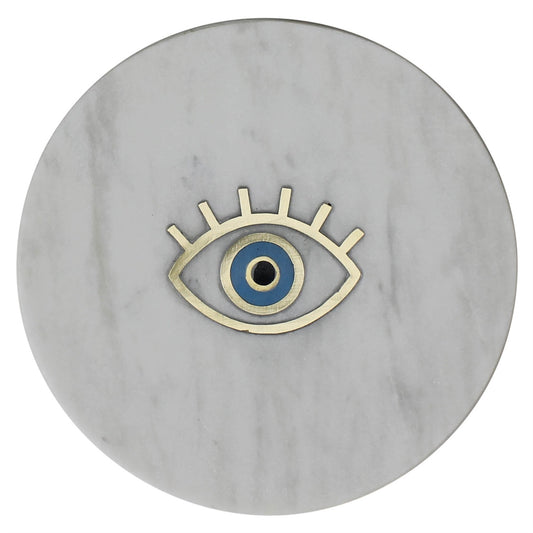 6" White and Gold Round Marble Indoor Outdoor Handmade Serving Tray