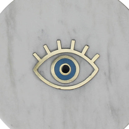 6" Gold And White Round Marble Inlaid Eye Serving Tray