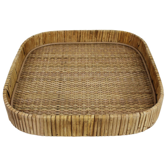 13" Natural Square Braided Rattan Serving Tray