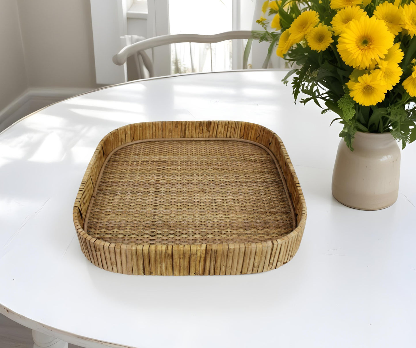 13" Natural Square Braided Rattan Serving Tray