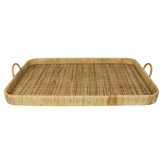 28" Natural Rectangular Bamboo Serving Tray With Handles