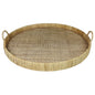 24" Natural Round Bamboo Handmade Serving Tray With Handles