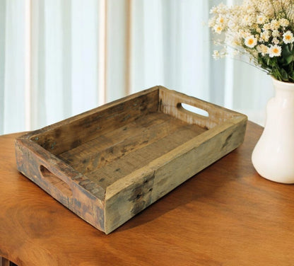 16" Natural Reclaimed Wood Serving Tray With Handles