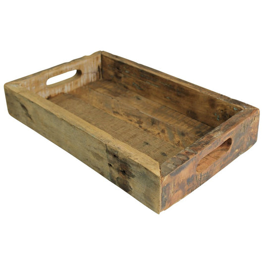 16" Natural Reclaimed Wood Serving Tray With Handles