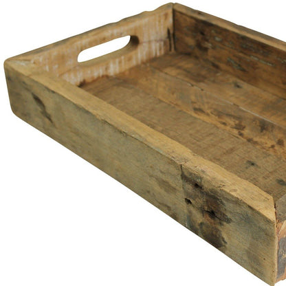 16" Natural Reclaimed Wood Serving Tray With Handles
