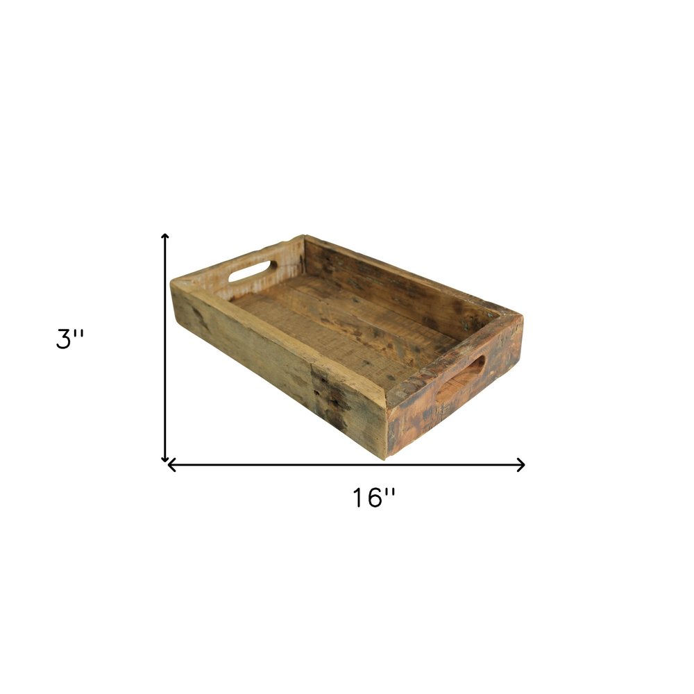 16" Natural Reclaimed Wood Serving Tray With Handles