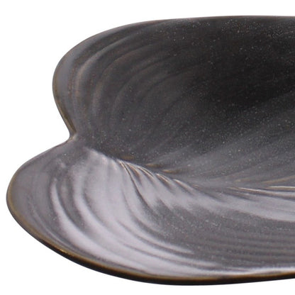 7" Dark Brown and Gold Ceramic Leaf Tray