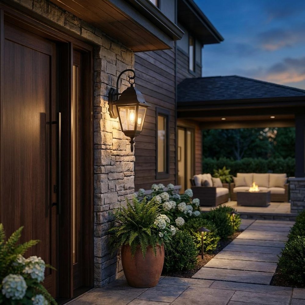 Matte Black Beveled Glass Outdoor Hanging Light
