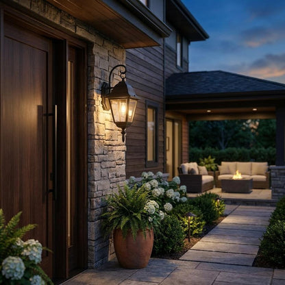 Matte Black Beveled Glass Outdoor Hanging Light